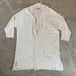 Isaac Mizrahi Womens Medium Cardigan Sweater White Open Front Lightweight